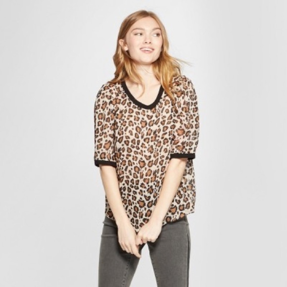 A New Day Leopard Print Sheer Blouse
